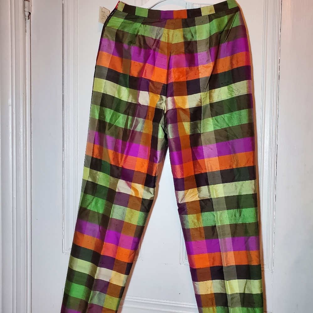 Issac Mizrahi "Vintage" Plaid Silk Pants 8